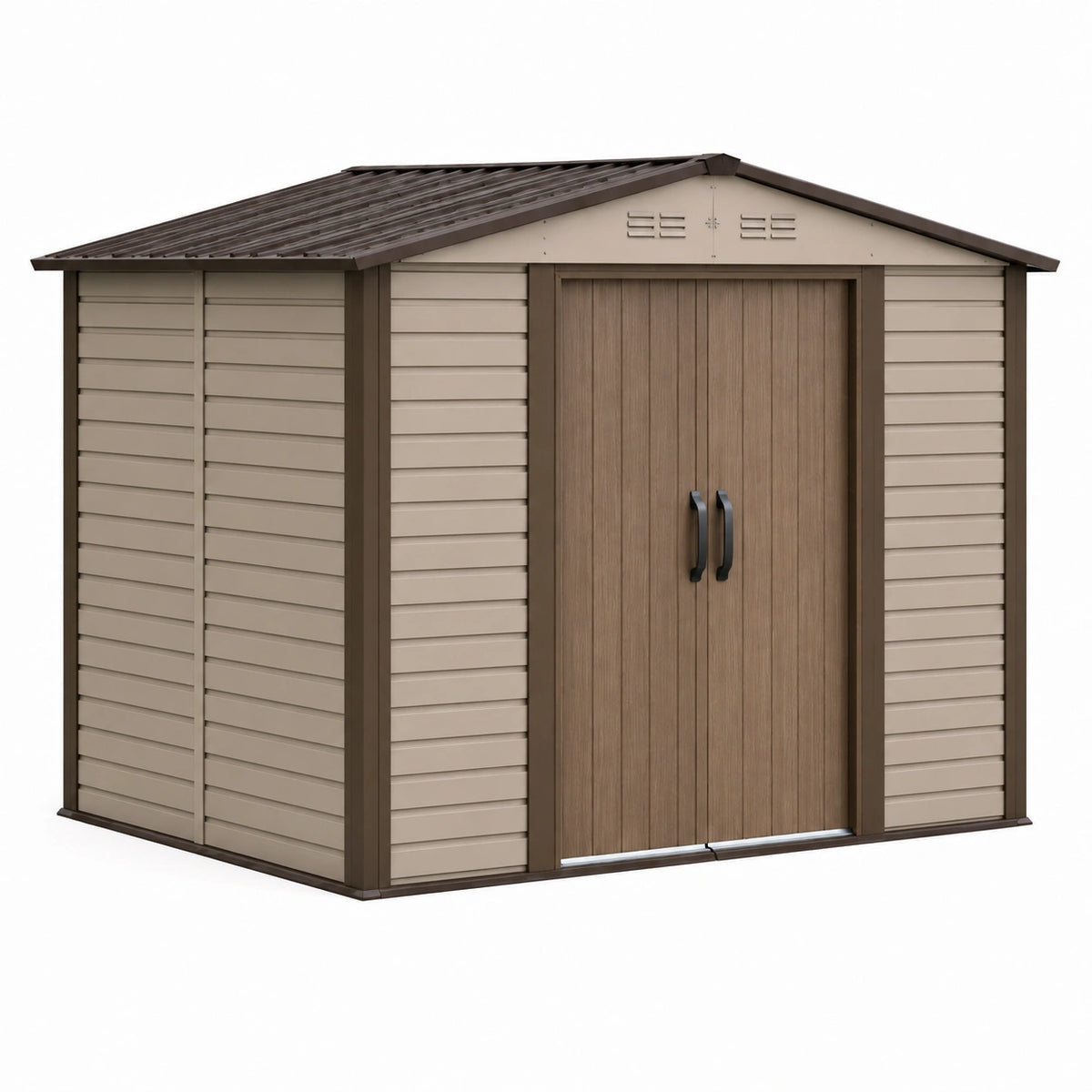 Abri de jardin 200 x 120 x 180 cm en résine taupe et marron à double porte pour rangement extérieur