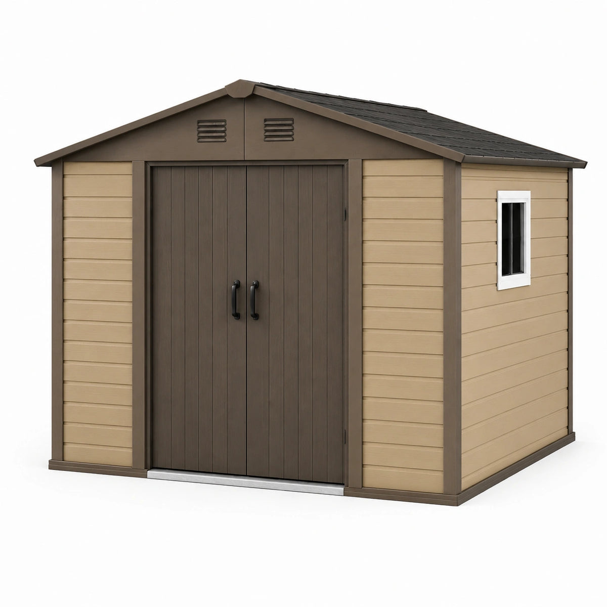 Abri de jardin 185 x 152 x 204 cm en résine beige et marron avec double porte ventilé
