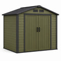 Abri de jardin 191 x 111 x 198 cm en résine vert olive avec double porte et toit incliné