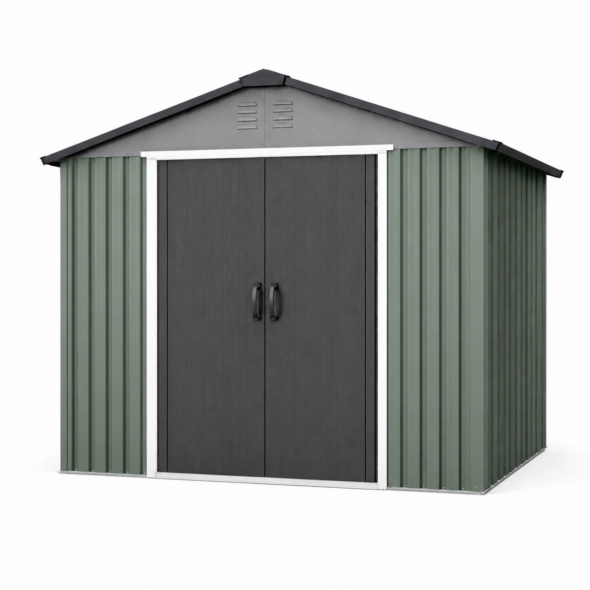 Abri de jardin 213 x 191 x 195 cm en acier vert anthracite à double porte ventilé