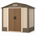 Abri de jardin 185 x 110 x 185 cm en résine beige et marron avec portes doubles