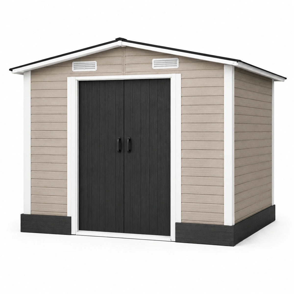 Abri de jardin 190 x 110 x 200 cm en résine beige et anthracite à double porte ventilé