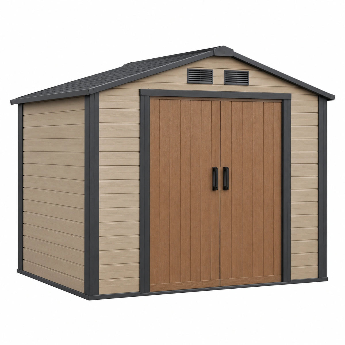 Abri de jardin 230 x 190 x 200 cm en résine beige et marron - rangement extérieur à double porte