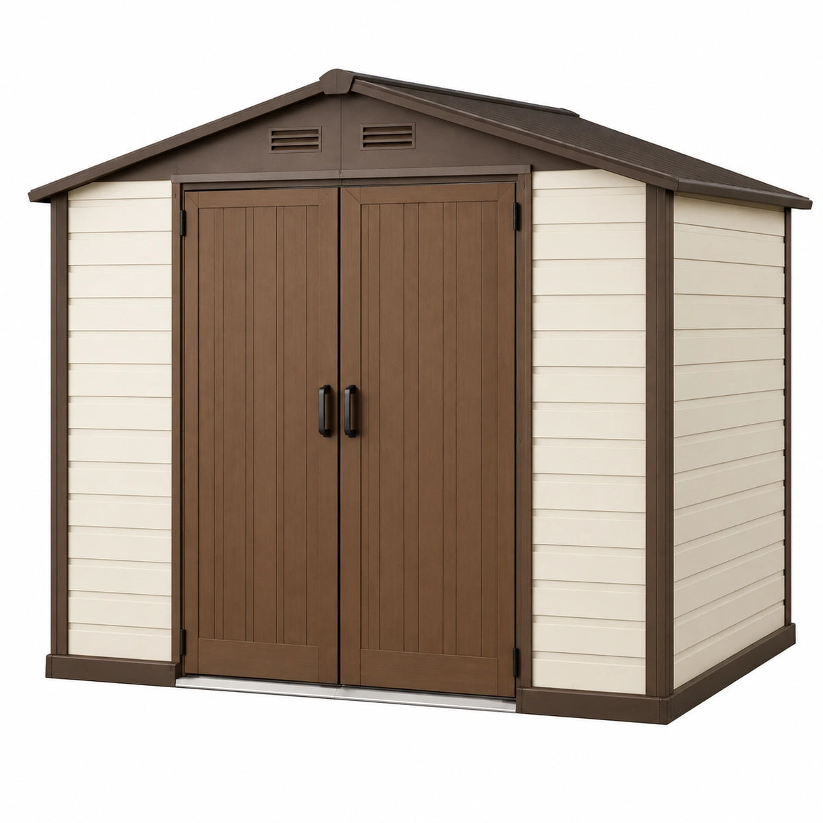 Abri de jardin 185 x 152 x 226 cm en résine beige/marron à double porte ventilé