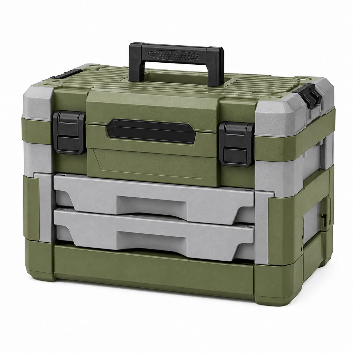 Boîte à outils 48 x 28 x 36 cm en plastique vert gris avec tiroirs de rangement portable