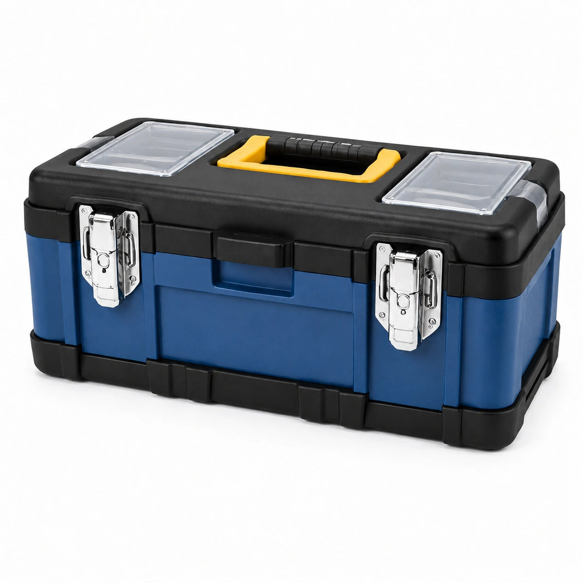 Coffre à outils 50 cm en plastique bleu noir avec compartiments et poignée