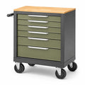 Servante d atelier 80 x 50 x 95 cm en acier vert kaki et noir avec plateau en bois et 6 tiroirs