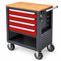Servante d atelier 85 x 45 x 95 cm en acier noir rouge avec plateau en bois et 5 tiroirs
