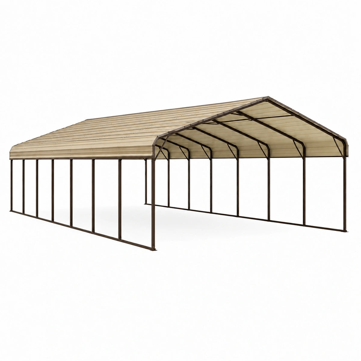 Abri voiture 610 x 370 x 290 cm acier brun toit beige structure ouverte