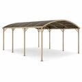 Abri voiture 600 x 300 x 260 cm en acier beige avec toit arqué en polycarbonate