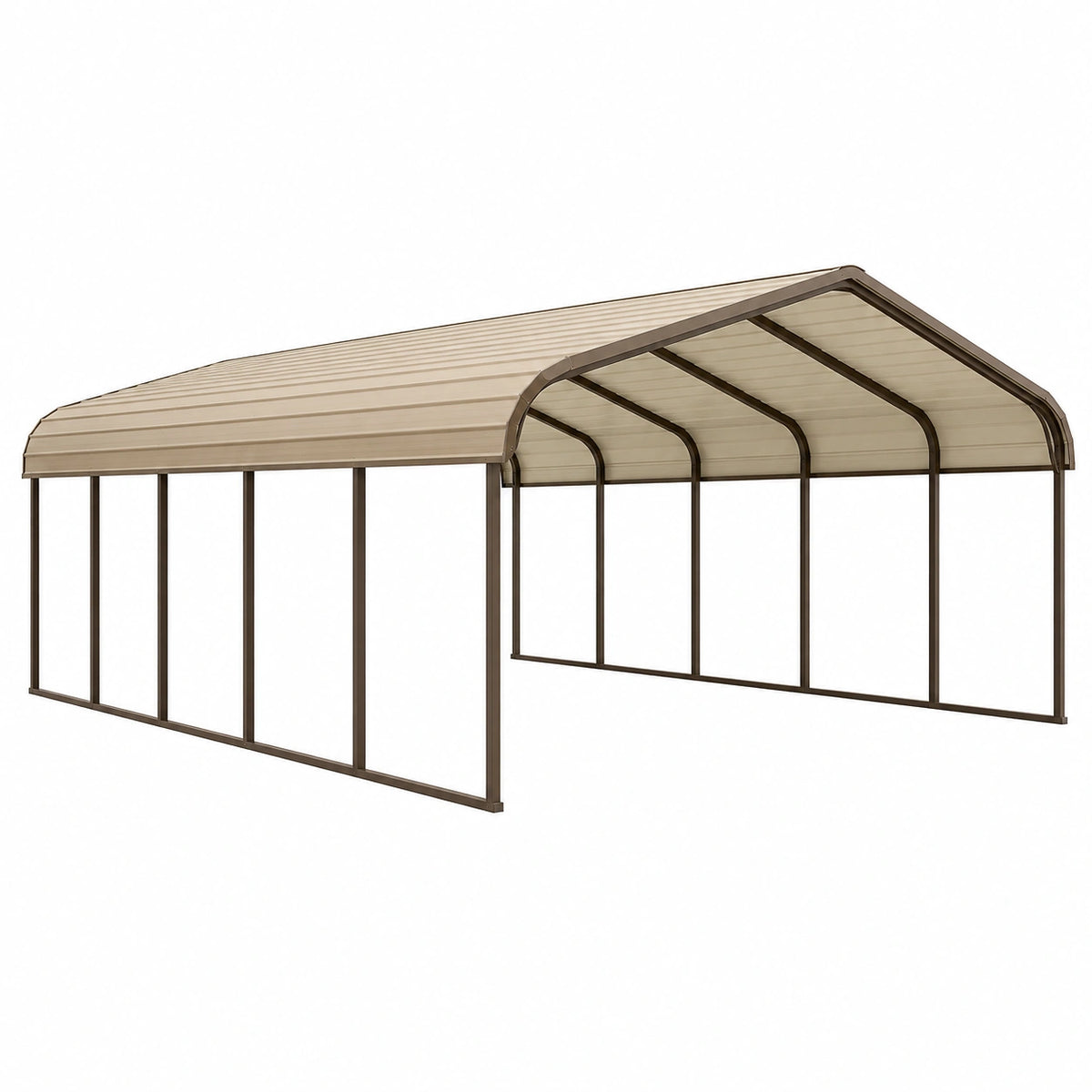 Abri voiture 610 x 370 x 285 cm en acier brun et panneaux beige - toit voûté extérieur
