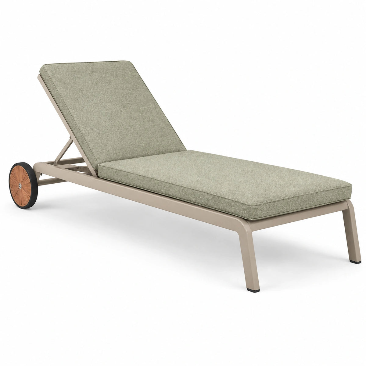 Chaise longue de jardin 198 x 68 x 88 cm en métal beige avec coussin vert réglable à roulettes
