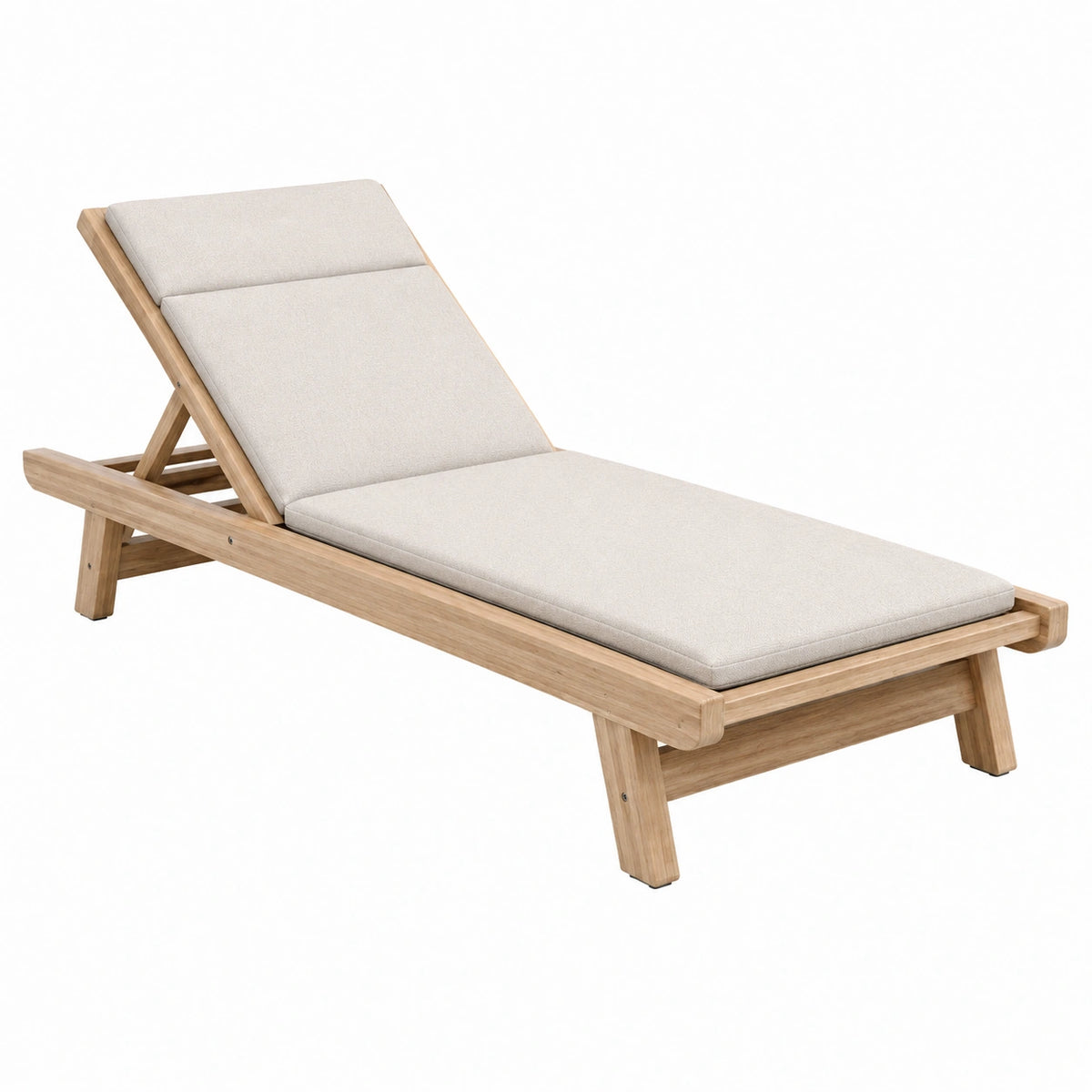 Chaise longue de jardin 200 x 70 cm en bois beige avec dossier réglable