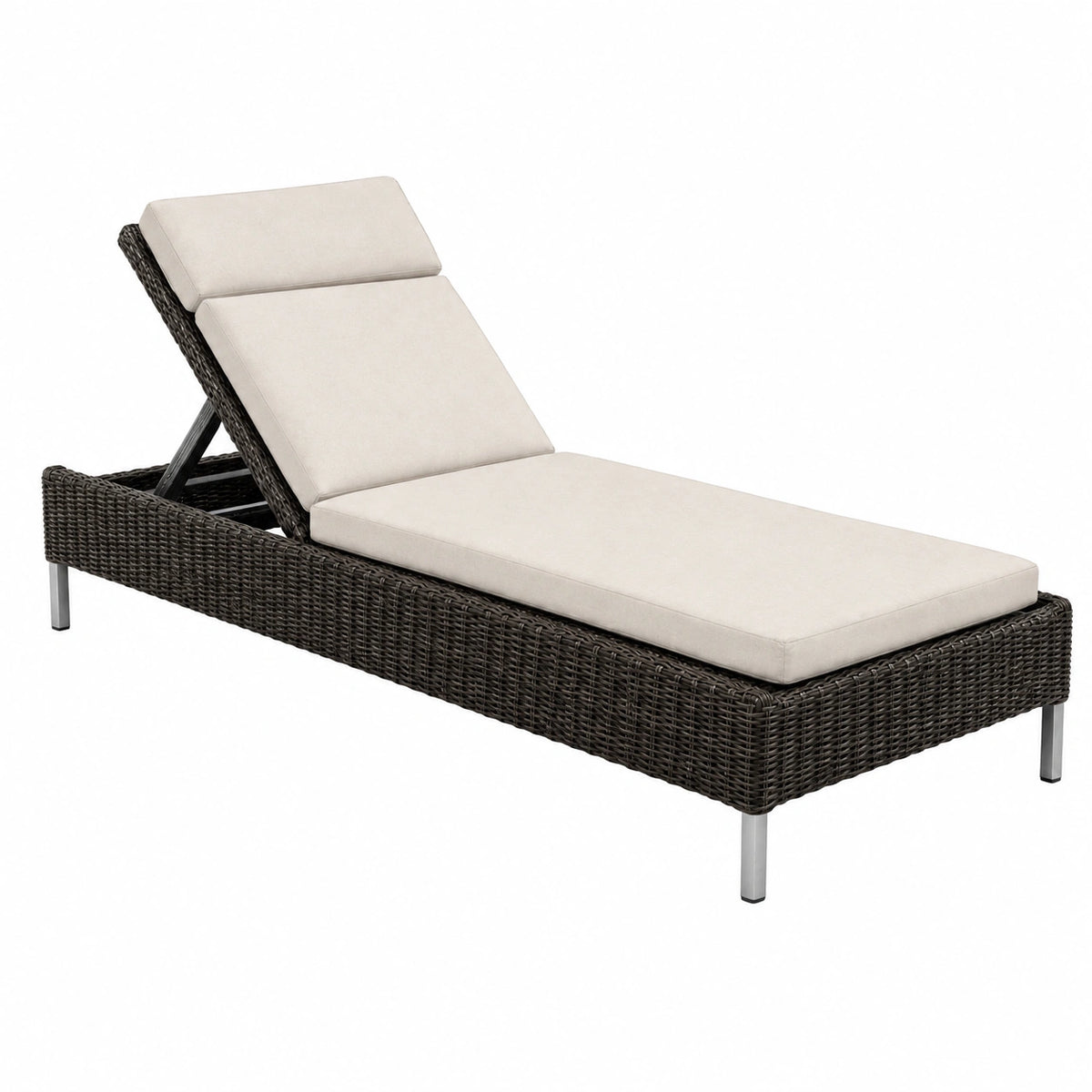 Bain de soleil 200 cm en résine tressée marron avec assise beige dossier inclinable