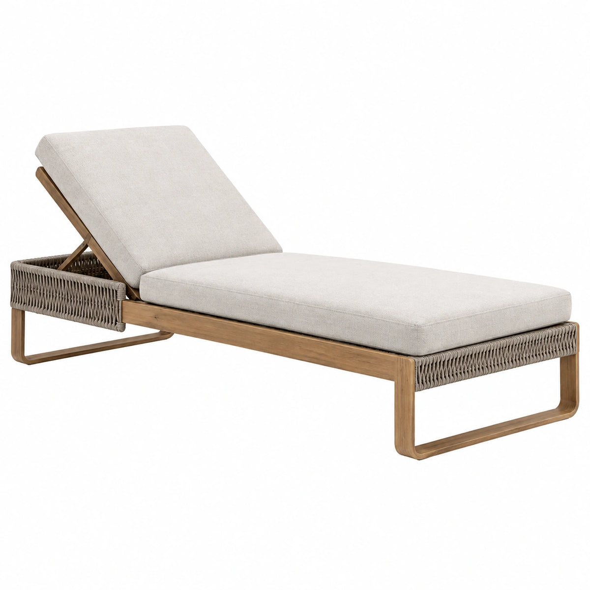 Chaise longue de jardin 200 x 70 x 85 cm en bois et corde beige dossier inclinable