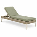 Chaise longue de jardin 200 cm en résine tressée beige avec coussin vert et dossier réglable