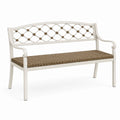 Banc de jardin 120 cm en métal blanc avec assise tressée style romantique