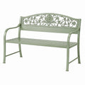 Banc de jardin 122 cm en métal vert avec accoudoirs style floral