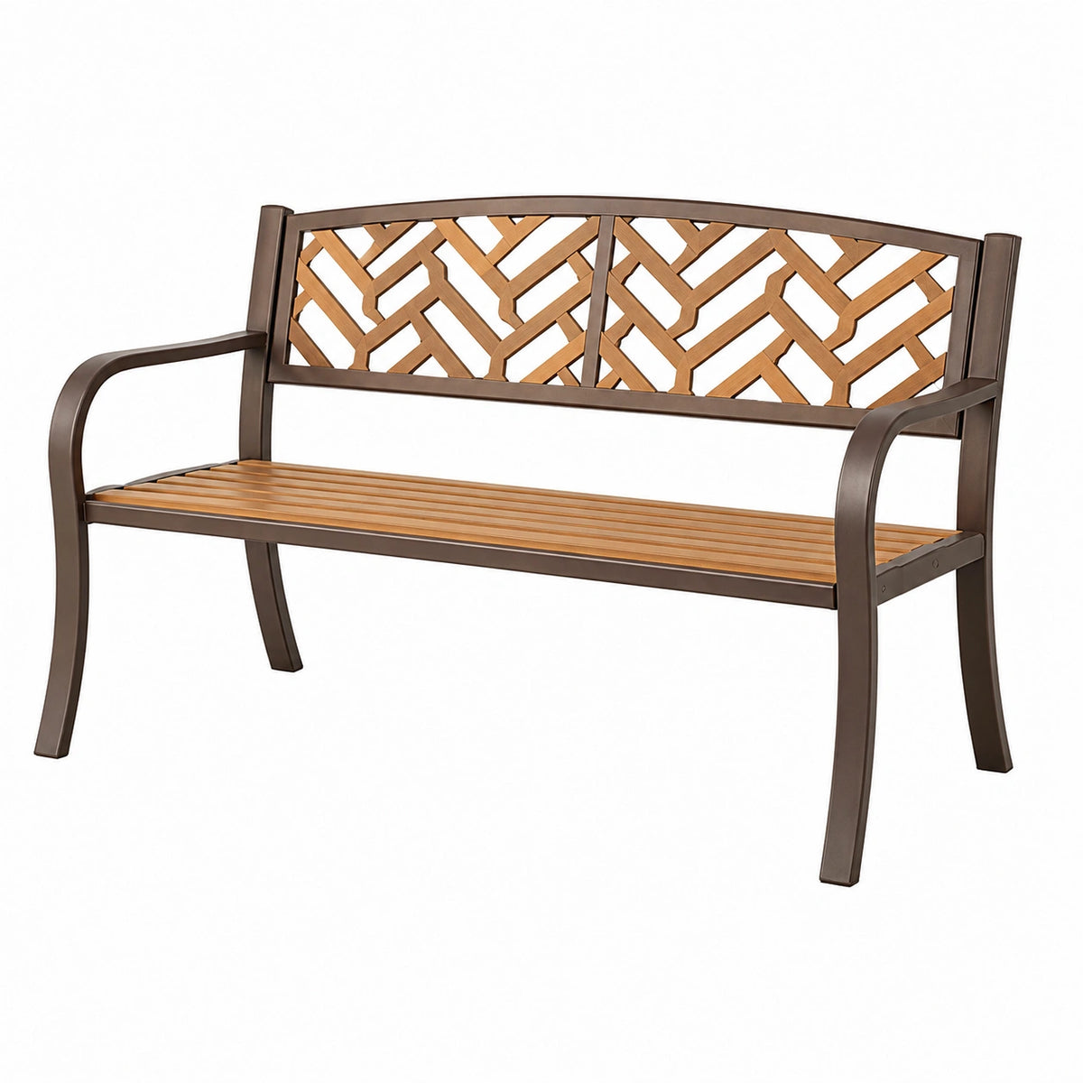 Banc de jardin 120 cm métal et bois marron style décoratif