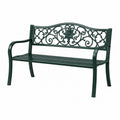 Banc de jardin 122 x 61 x 91 cm en métal vert avec accoudoirs style classique